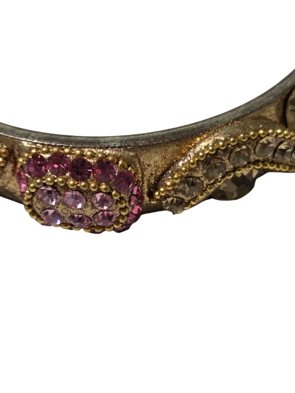 Vintage Bangle Pink Clear Rhinestones Gold Tone Victorian Revival Romantic Women